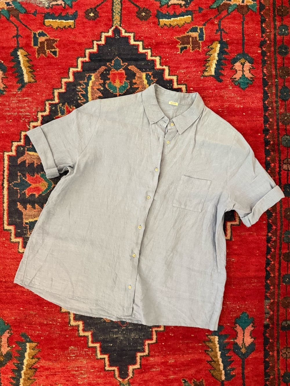 APUNTOB Light Blue Linen Button-Up Shirt - Size Small - $450 - La Garconne